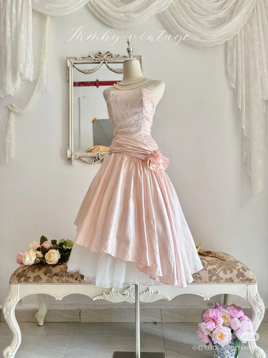 Sweet Pink Strapless Satin Tulle A Line Birthday Dress Homecoming Dress Y8839