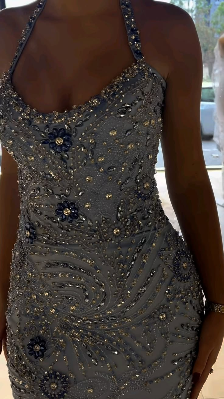 Gorgeous Halter Blue Satin Tulle Beaded Mermaid Long Party Dress Prom Gown SP4182