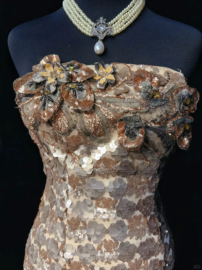 Gorgeous Strapless Champagne Gold Sequin Sheath Short Graduation Homecoming Dress,Short Prom Gown SP2894