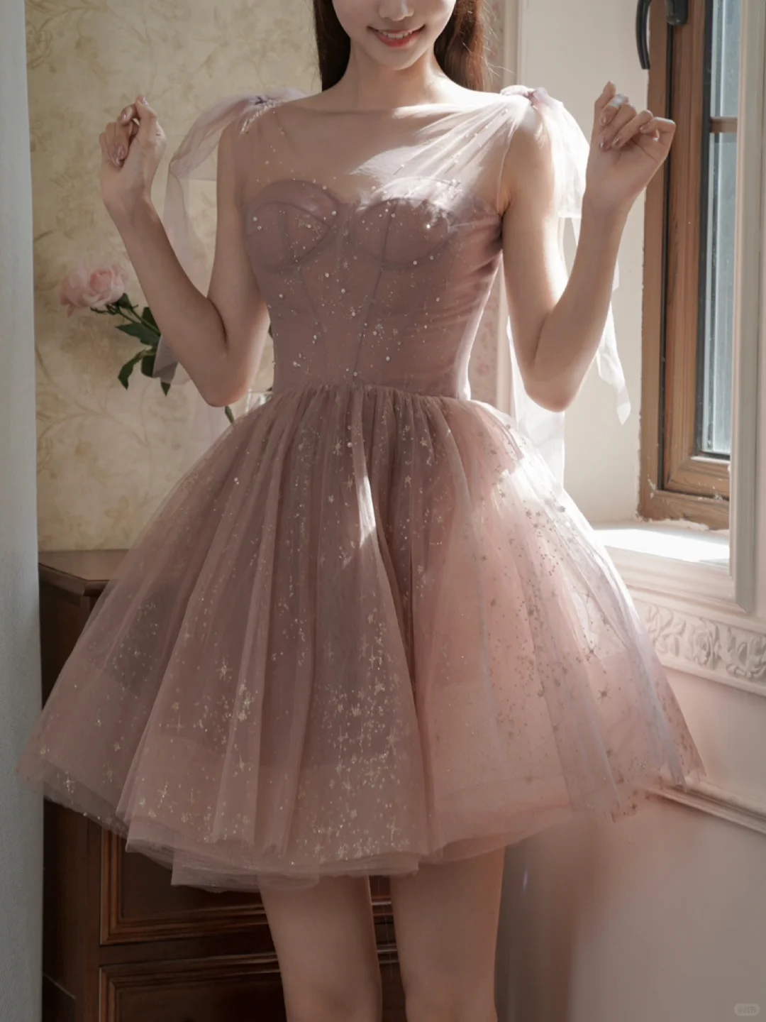 Classy Pink Tulle Sequin A Line Short Birthday Outfits   Formal 6th Grade Homecoming Dress Y9291