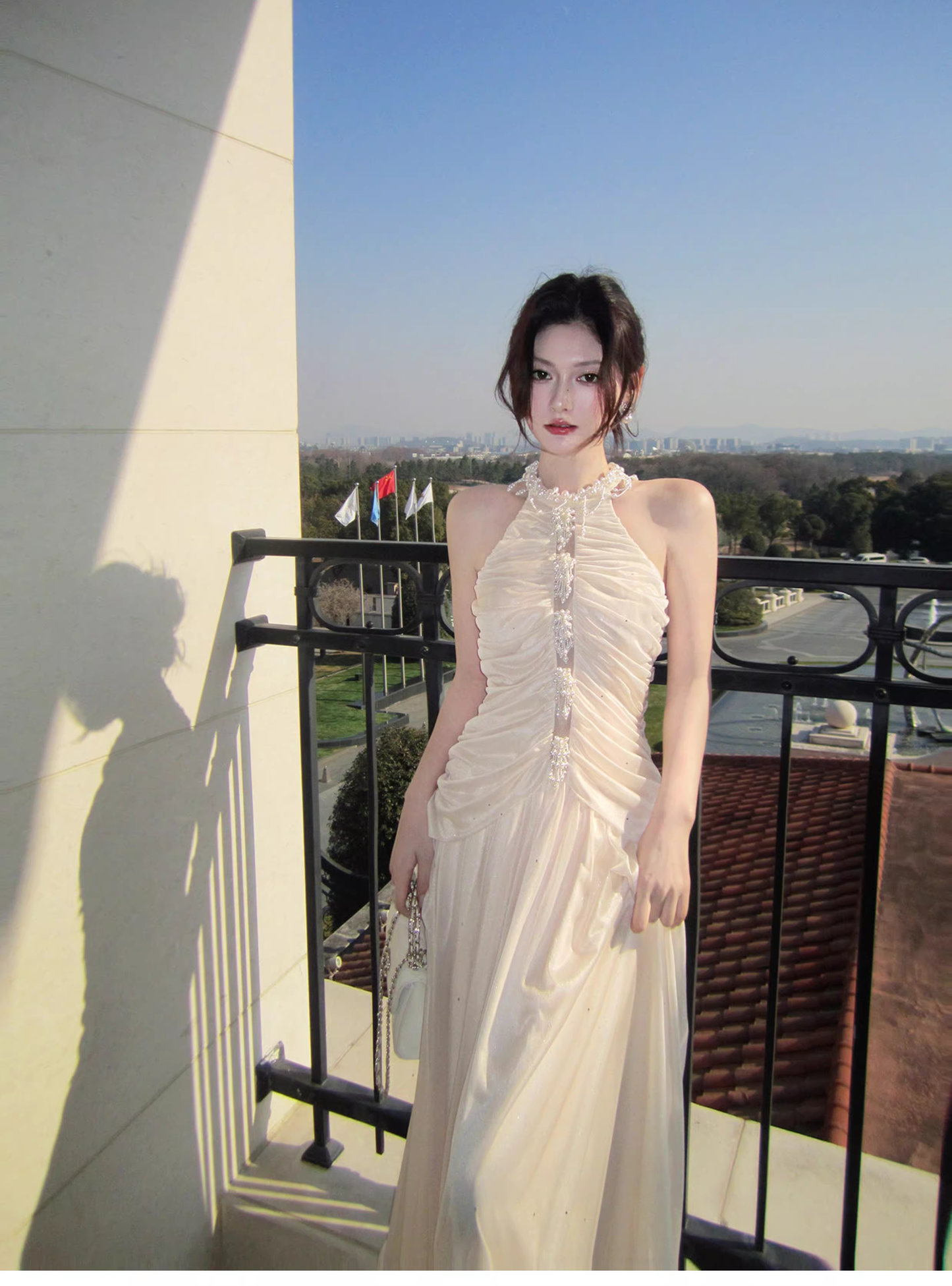 Elegant Pink Halter Tulle Sequin Beaded Mermaid Long Birthday Party Dress Formal Wedding Guest Dress SP1503