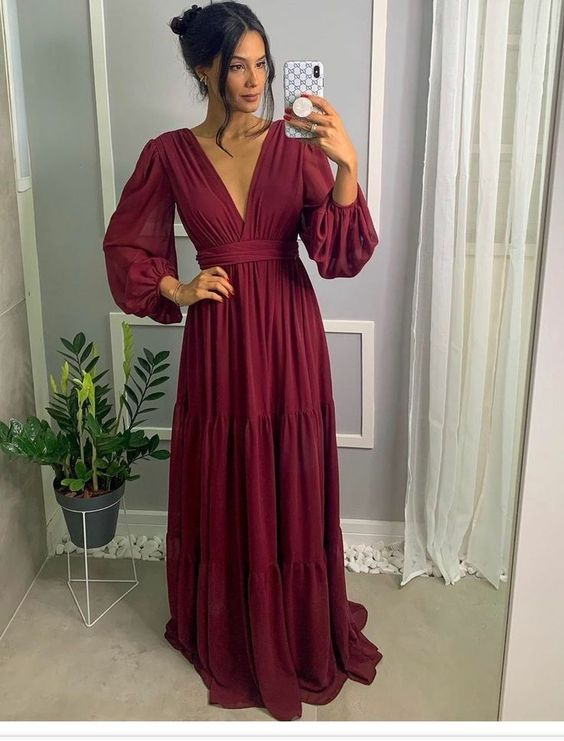 Burgundy Long Prom Dress, Formal Evening Graduation Dress Y5777