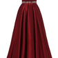 Women Long Prom Dress Satin A-Line with Beaded Belt Formal Evening Gown Y5483