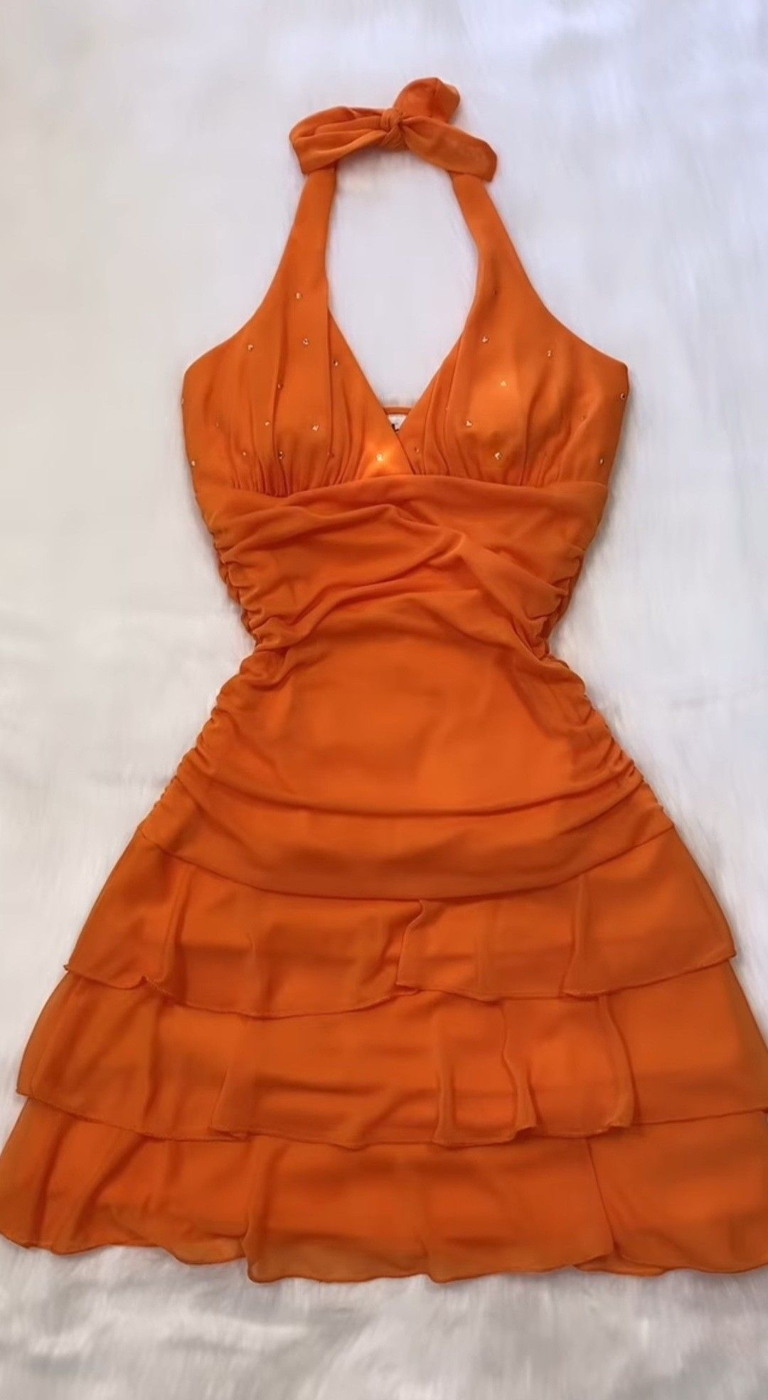 Orange Halter Chiffon Short Homecoming Dress  Y2595