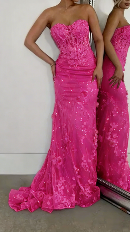 Sparkly Light Blue Mermaid Tulle Appliques Evening Gown Formal Prom Dress Y7871