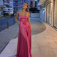 Spaghetti Straps A Line Long Evening Dress Pink Satin Party Dress  Y7525