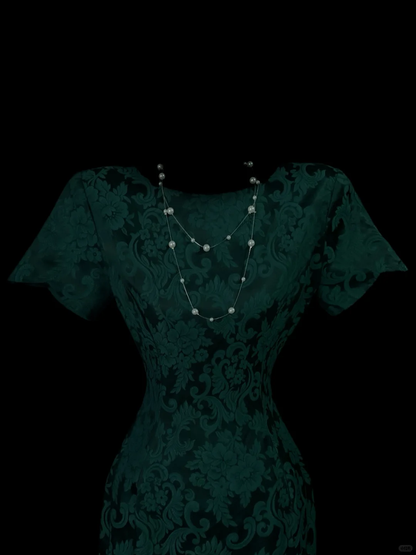 Vintage Green Lace Sheath Long Party Dress Birthday Evening Dress SP4048
