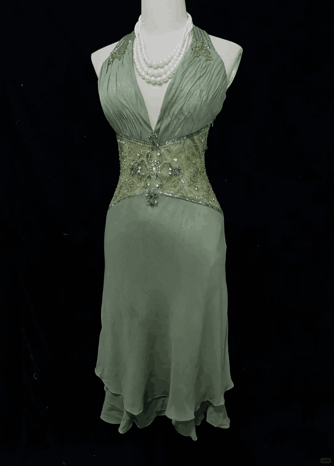 Elegant Halter V Neck Sage Green Chiffon Beaded Short Homecoming Dress Cocktail Dress SP2913