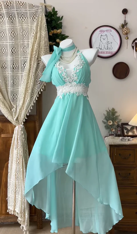 Classy Light Green Chiffon Appliques Mini Party Dress A Line Homecoming Dress Cocktail Dress Y8883