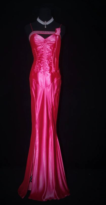 Classy Spaghetti Straps Hot Pink Satin Beaded Mermaid Long Party Gown Prom Dress SP366