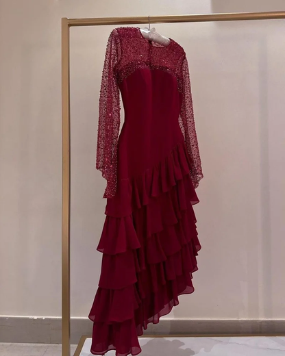 Elegant Sequins Chiffon Multi-Layered Prom Dress Formal Party Evening Dress Y7736