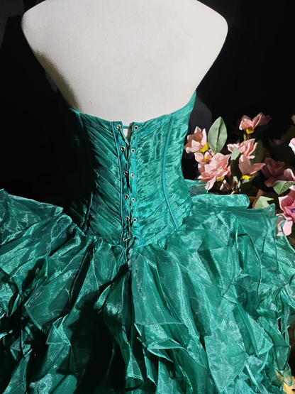 Unique Green Strapless Tulle Ruffle A Line Cocktail Dress,Short 9th Grade Homecoming Dress SP2714