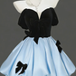 Charming Off The Shoulder Blue Satin Pleated Layered Long Birthday Prom Dress Party Dress With Bow SP1926
