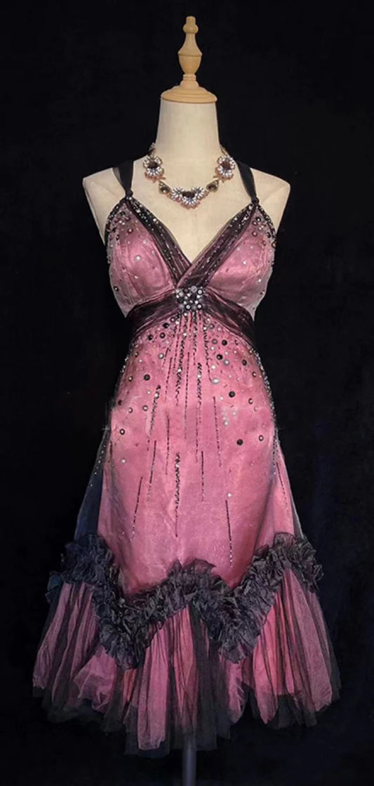 Vintage Spaghetti Strap Short A-Line  Homecoming Dress Backless Beaded Cocktail Dress Y8913