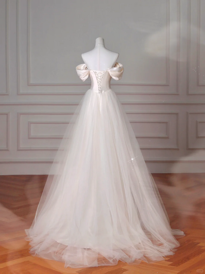 Elegant White off The Shoulder Satin Beaded Mermaid Wedding Dress Y8617