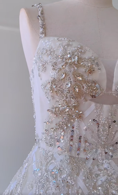 Gorgeous White Organza Beaded A Line Mini Wedding Dress Formal Homecoming Dress Y9049