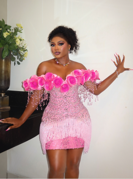 Unique Pink Satin Beaded Sheath Short 8th Grade Homecoming Dress,Off The Shoulder Short Birthday Outfits With 3D Flowers SP3256