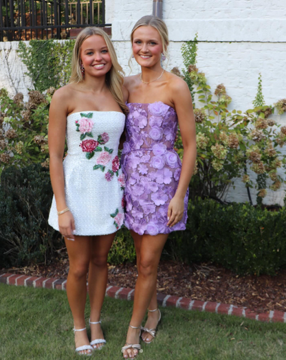 Pretty Lavender Tulle Applique Sheath Short Homecoming Dress,Strapless Mini Prom Dress SP3021