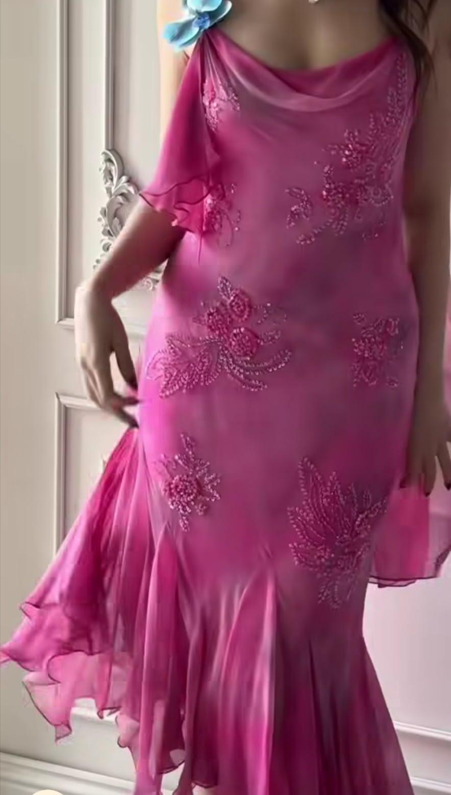Classy Pink Chiffon Beaded Mermaid Long Prom Dress Birthday Party Dress SP3954