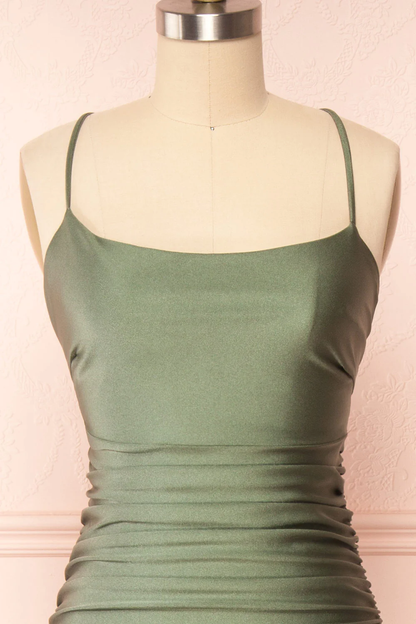 Sage Green Sheath Prom Dress,Sage Green Backless Bridesmaid Dress Y4137