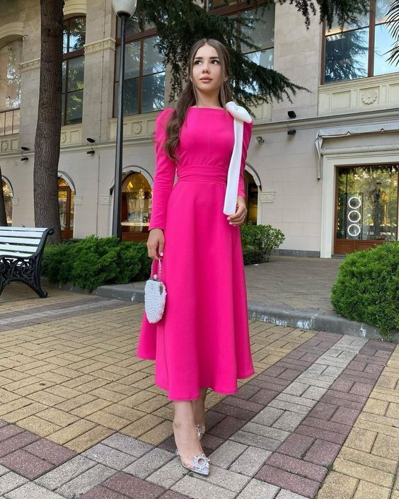 Hot Pink a line Party Prom Dresses with Bowknot  Y4851