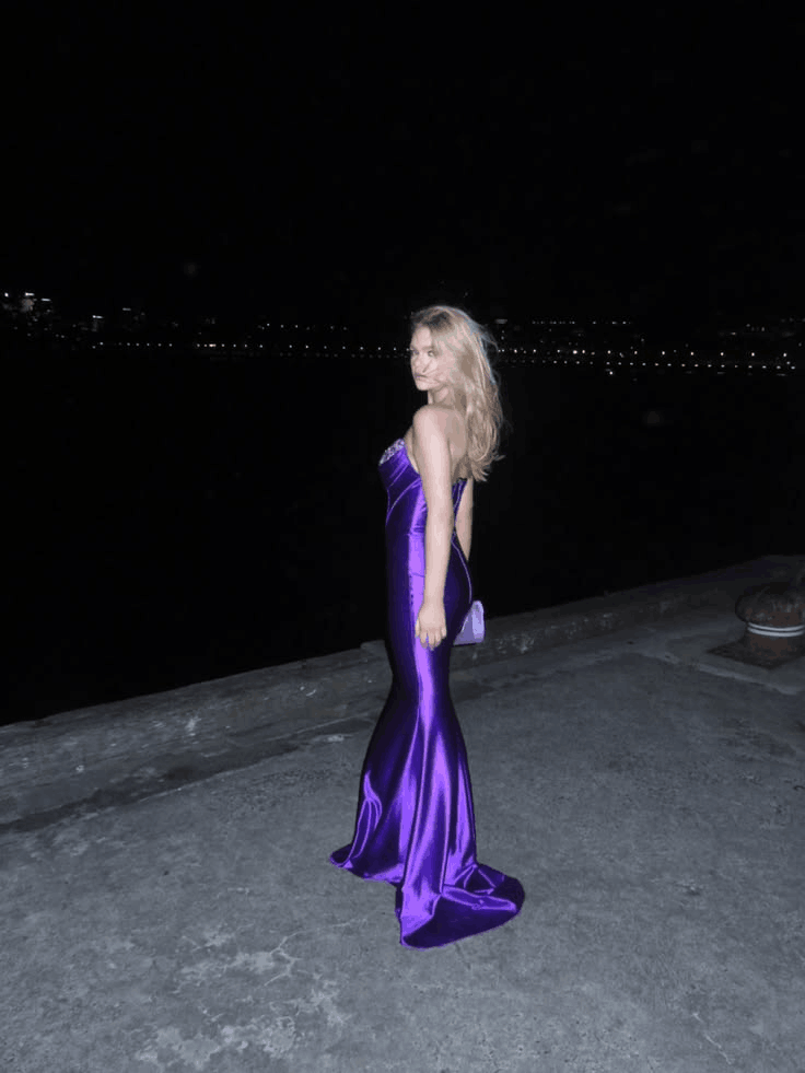 Sexy Purple Satin Beaded Mermaid Long Party Dress Prom Gowns SP4171