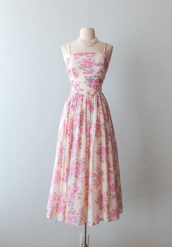 Vintage A-line Floral Summer Dress,Short Prom Dress Y2924