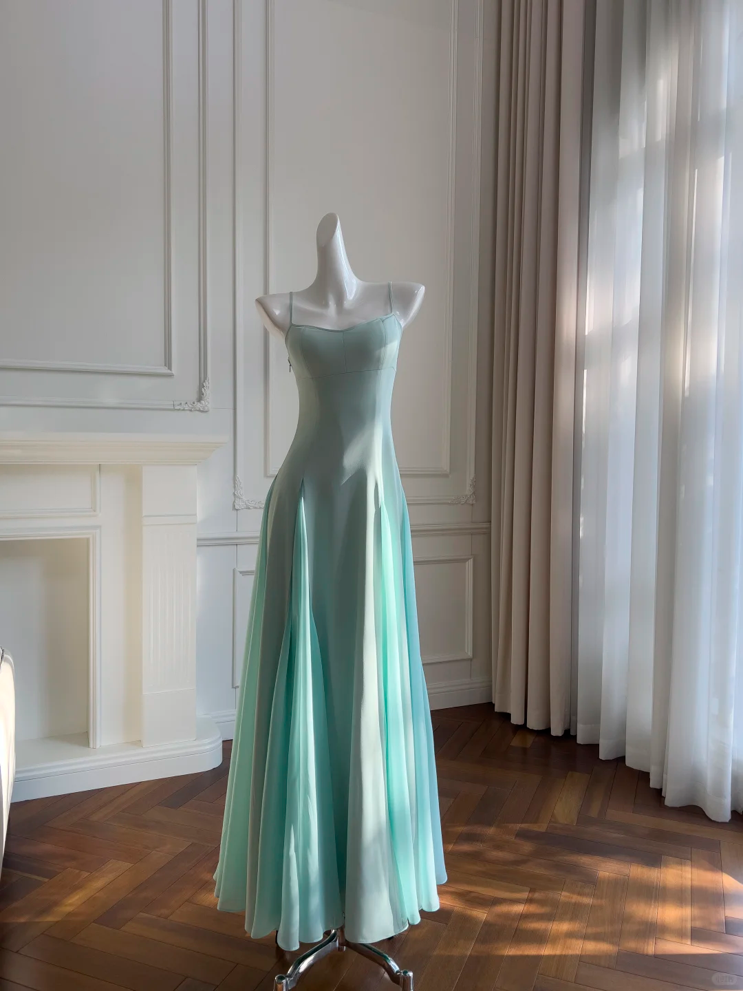 Classy Spaghetti Straps Green Satin Chiffon A Line Long Party Dress Prom Dress SP2562