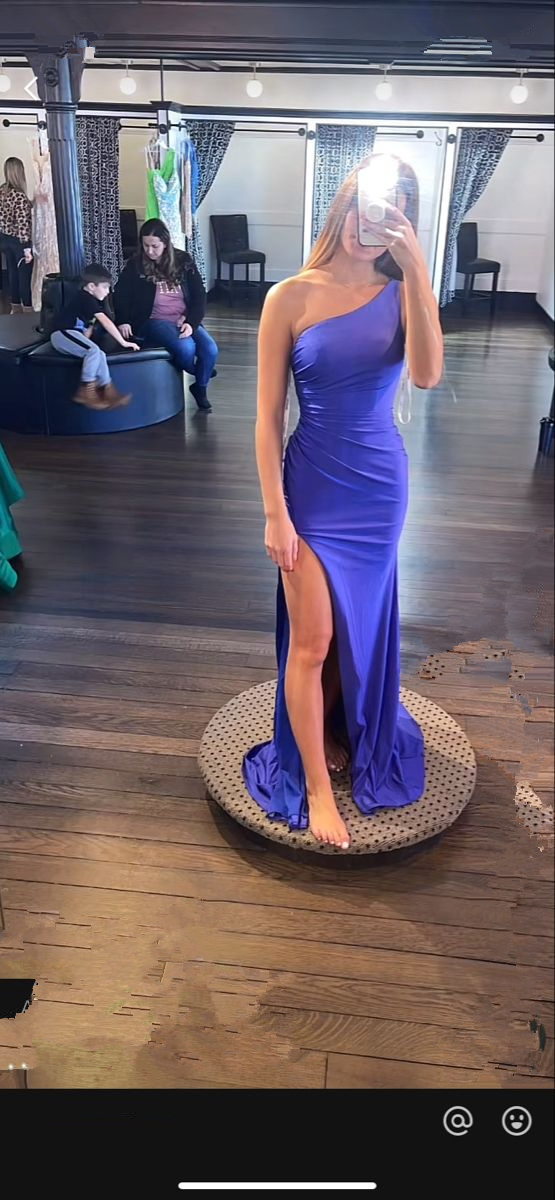 Simple Purple Long One Shoulder Sleeveless Prom Dresses With Slit Y7260