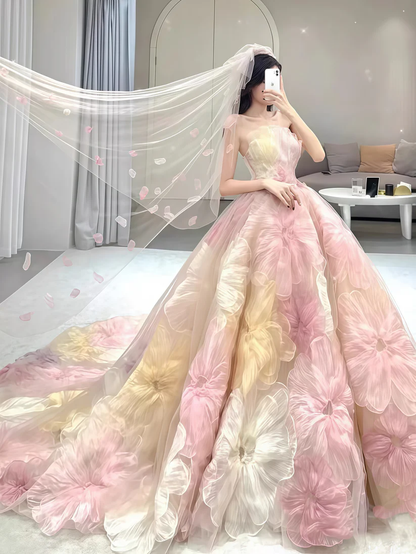 Dream Princess Floral Ball Gown, Strapless A-line Wedding Dress Y8289