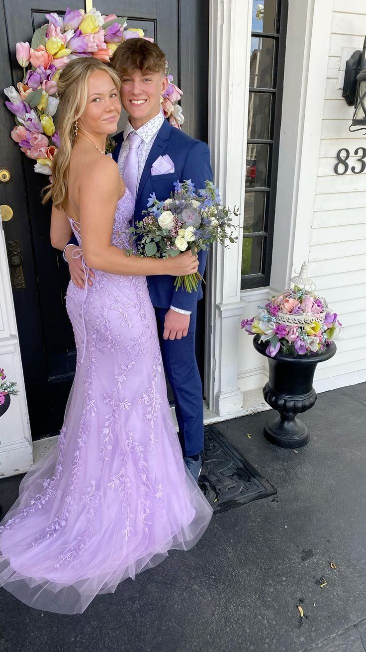 Elegant Purple Lace Tulle Mermaid Prom Dress,Purple Graduation Dress Y5310