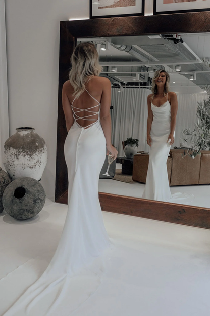 Simple White Mermaid Prom Dress , Chic Prom Dress S20018