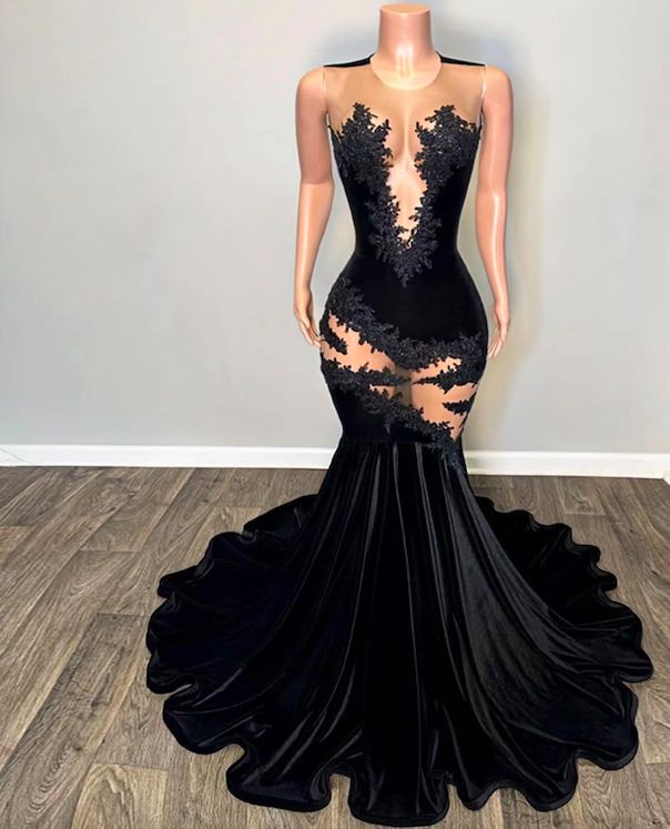 Sexy Lace Applique Prom Dress,Black Mermaid Evening Dress Y6497