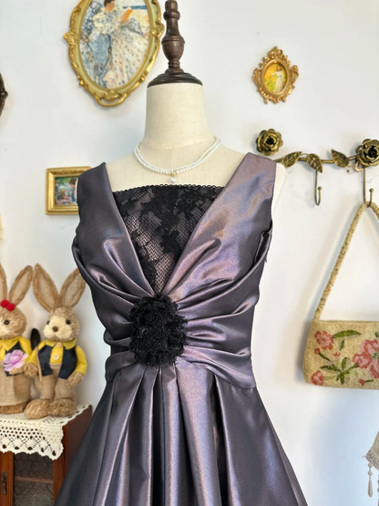 Chic Purple Satin Lace A Line Short Graduation Homecoming Dress Birthday Outfits Y9472