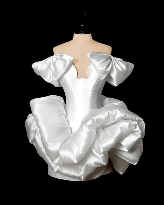 Classy White Off The Shoulder Satin Pleated Homecoming Dress Cocktail Dress Y8832