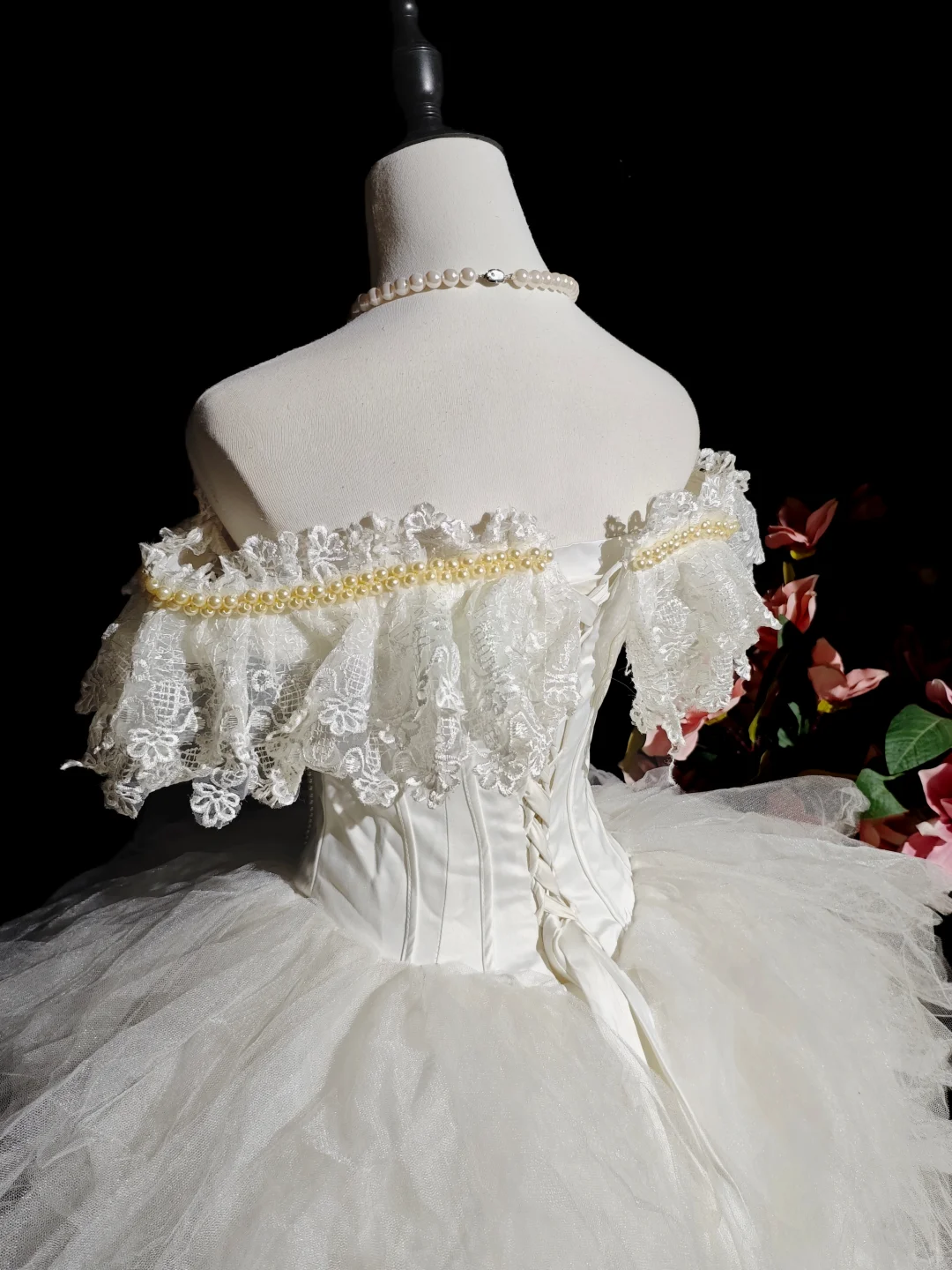 Elegant Off The Shoulder Lace Tulle Pearls Beaded Short Birthday Dress,White Mini Homecoming Dress SP2715