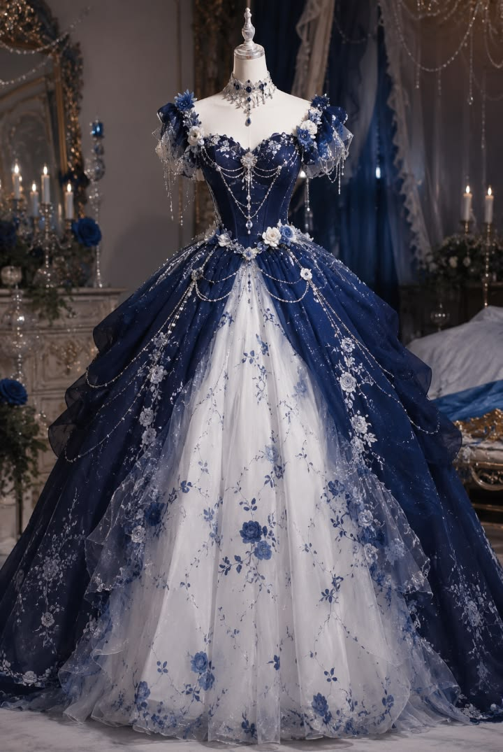Gorgeous Ball Gown Navy Blue Tulle Appliques Birthday Quinceanera Dress SP4319