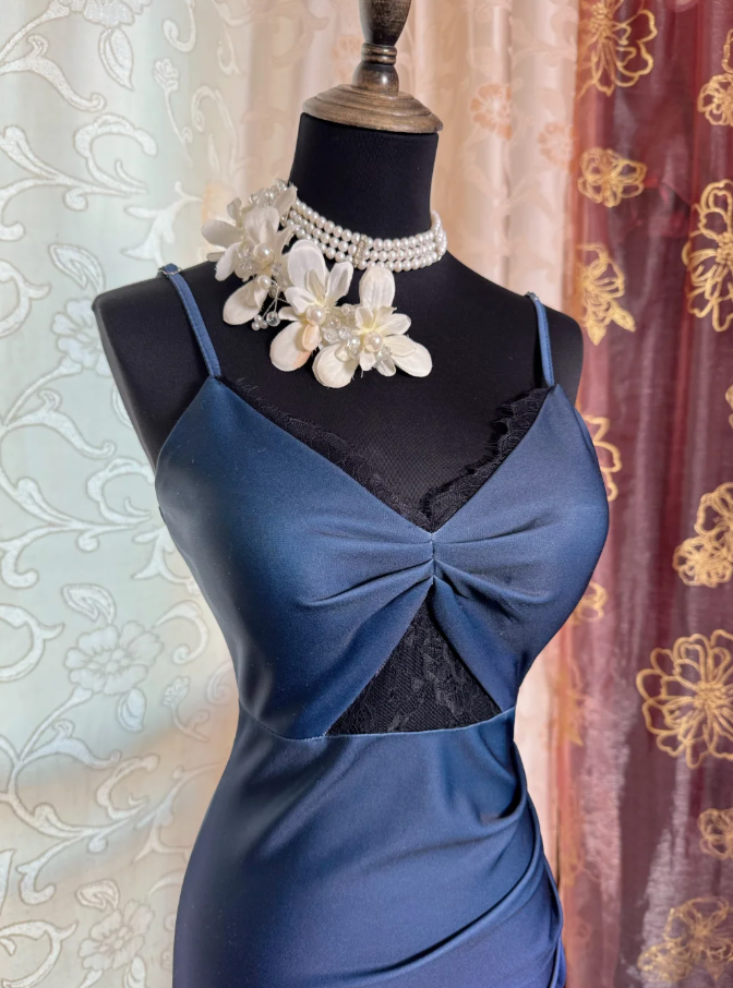 Unique Spaghetti Straps Navy Blue Ombre Pink Satin Slit Mermaid Evening Dress Long Birthday Prom Gowns SP1892