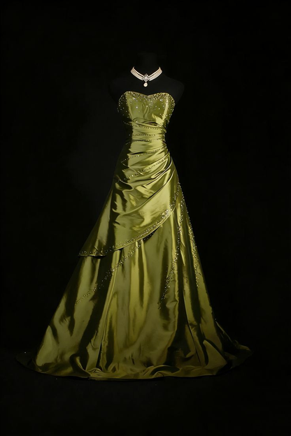 Retro Sweetheart Neck Dull Pink Satin Beaded Mermaid Long Birthday Dress Formal Evening Dress SP1728