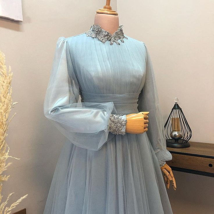 Formal Gown Arab Dubai Muslim Long Sleeves High Waist Prom Dress Y6971