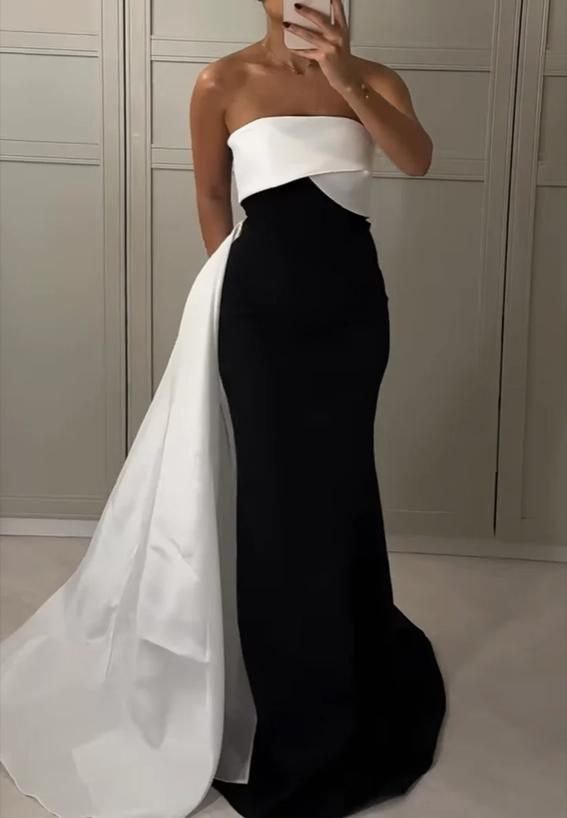 Elegant Pink Satin Mermaid Long Party Dress Strapless Birthday Prom Dress SP4199