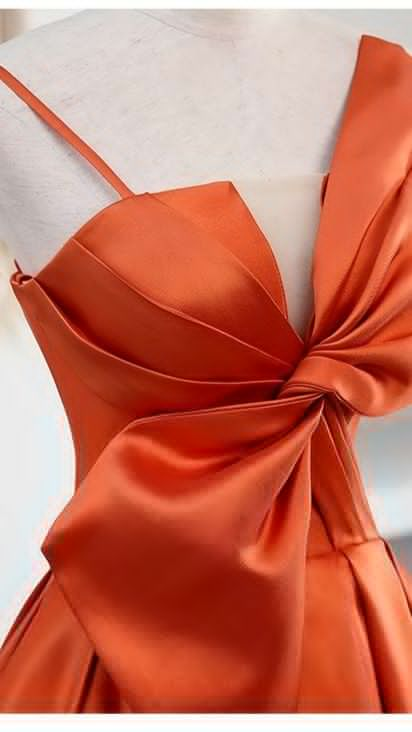 A-line Orange Spaghetti Straps Prom Dress,Y2402