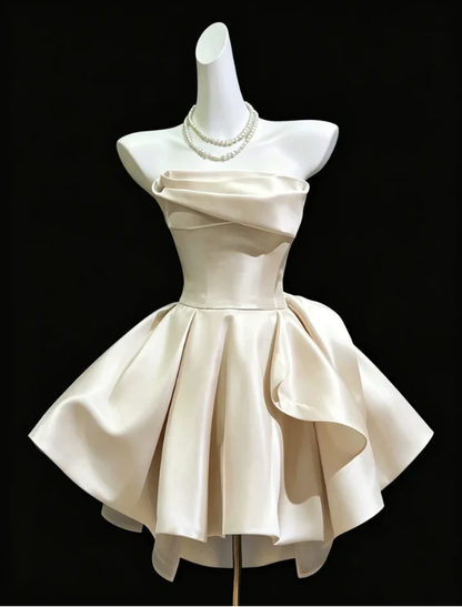 Cute Strapless Satin A Line Mini 15th Birthday Outfits,Blue Short Homecoming Dress SP3425