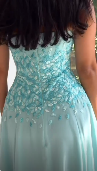 Elegant Strapless Mint Green Chiffon Beaded Slit Long Party Dress Prom Gowns SP4272