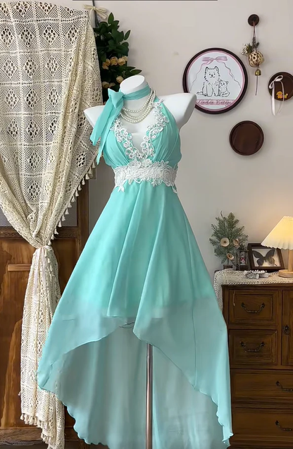 Classy Light Green Chiffon Appliques Mini Party Dress A Line Homecoming Dress Cocktail Dress Y8883