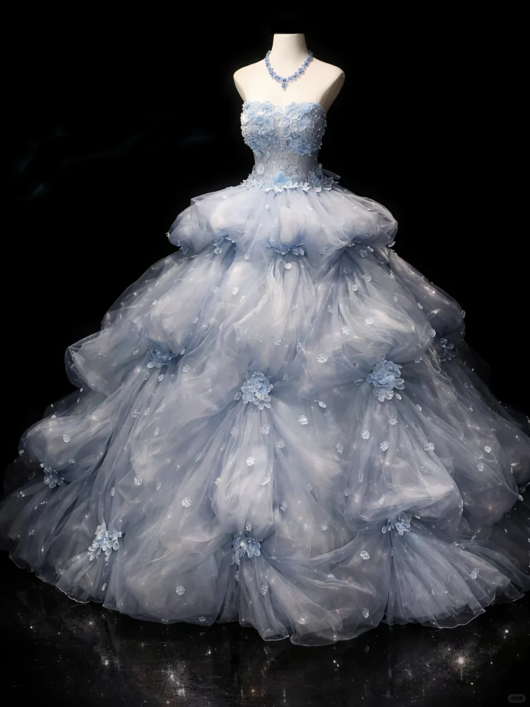 Glamorous Ball Gown Blue Tulle Pleated Appliques Quinceanera Dress Sweet 16 Dress SP2539