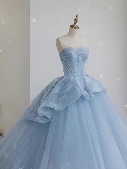 Glamorous Blue Sweetheart Tulle Princess Dress,Blue Ball Gown,Blue Fairy Dress Y6472