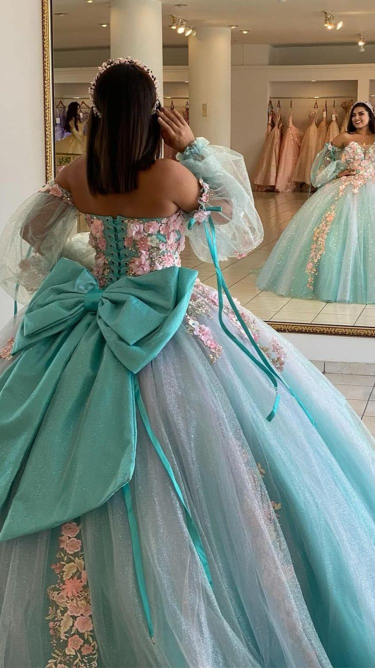 Ice Blue Quinceanera Dress with 3D Flowers Chic Ball Gown  Y2990