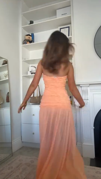 Charming Peach Orange Strapless Tulle Ruched Chiffon Long Prom Dress Party Gown SP2976
