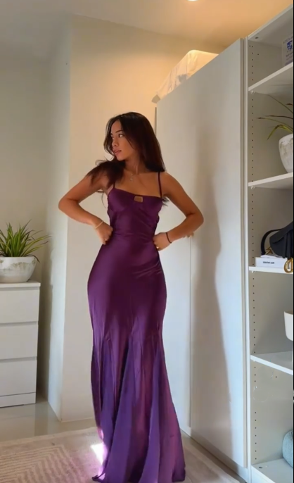 Simple Spaghetti Straps Purple Satin Mermaid Long Bridesmaid Dress Prom Dress SP247